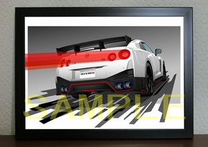 NISSAN 日産 NISMO R35 GTR Night リア ニスモ デジタルイラスト 自動車アートA4