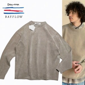 ■新品 BAYFLOW M～L size3 大人が好む味だしベージュのプルオーバーニット フェイド感◎ 大人サーフ OCEANS掲載ブランド ベイフロー