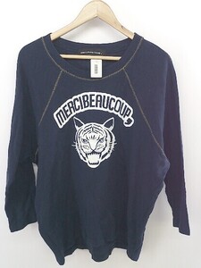 ◇ mercibeaucoup メルシーボークー ロゴ タイガー 長袖 Tシャツ カットソー サイズ1 ネイビー ホワイト レディース P