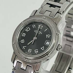 【不動品】HERMES クリッパー レディース 腕時計 クオーツ SS グレー文字盤 CL4.21 T0521