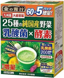 【在庫僅少】 乳酸菌 25種の純国産野菜 × 酵素 65パック R 沖縄黒糖使用国産 農不使用栽培 無添加 金の青汁 香料着色料 