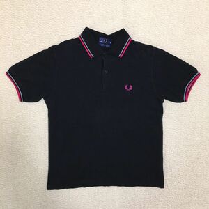 送料込 英国製 FRED PERRY ポロシャツ BLACK 36 91cm S~Mサイズほど USED フレッドペリー 黒 アメカジ 古着 イングランド made in England