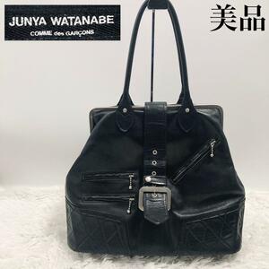 JUNYA WATANABE ジュンヤワタナベ コムデギャルソン ライダース型バッグ トートバッグ ハンドバッグがま口 黒 ブラック 革製 レザー