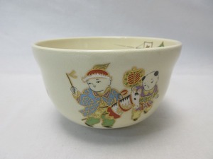 I10047 【 美品 茶道具 英香作 金彩唐子絵 茶碗 陶印 箱無 】 検) 作家物 煎茶道具 茶事 茶会 茶器 茶具 お点前 来客 お稽古 ⅰ