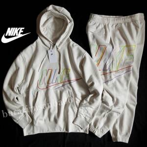 メンズ XL ◆未使用 NIKE ナイキ スウェット 裏フリース 上下 カラフルロゴ刺繍 プルオーバー フーディー パーカー パンツ セットアップ