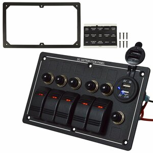 【新品即納】5連 ロッカースイッチ 12v 24V トグル ブレーカー スイッチ パネル マリン 船 ヨット ボート 車 キャンイングカー 防水 USB