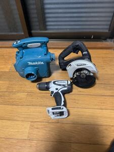 一円スタートマキタ 18V 充電式小型集じん機 VC350D+125mmマルノコ HS470D(14.4V)+充電式ドライバドリル DF440D(ジャンク品)まとめて3台