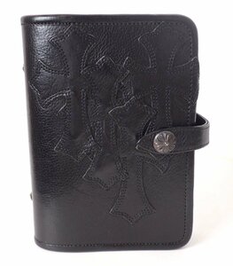 美品 CHROME HEARTS クロムハーツ セメタリークロス 手帳カバー ブラック レザー 4クロスパッチ メンズ クロス