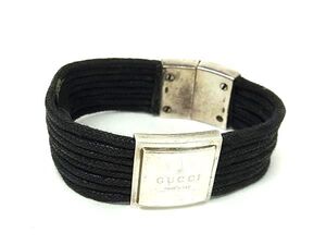 1円 GUCCI グッチ SV925 ブレスレット バングル アクセサリー メンズ レディース ブラック系×シルバー系 FI3563