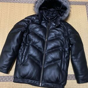 Supreme Leather Down Jacket シュプリーム　 レザー ダウンジャケット　ファー　フード　グースダウン　05AW ブルゾン　 ブラック　 M