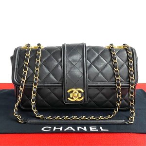 極 美品 シール有 20番台 CHANEL シャネル マトラッセ ココマーク ラムスキン レザー 本革 チェーン セミ ショルダーバッグ ブラック 92528