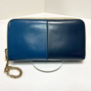 ◆Chloe クロエ　ラウンドジップ 長財布◆　本革　小銭入れ有　バイカラー　ネイビー＆ブルー　MADE IN ITALY 【USED】 1227A