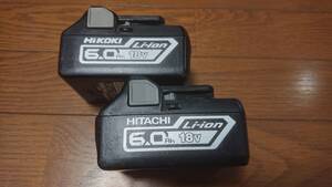 【中古品】日立 ハイコーキ リチウムイオンバッテリー １８V BSL1860 2個セット　充電・使用可　（電圧低下してます）