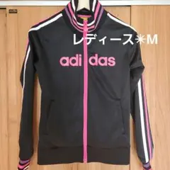 アディダスadidas トラックジャケット　ジャージ 黒 ピンクM