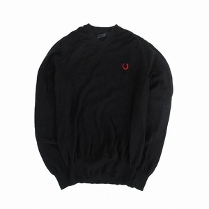 フレッドペリー FRED PERRY エルボーパッチ 長袖 ニット セーター Vネック タータン チェック カットソー K8149 36 S ネイビー ur69