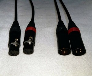 XLR　ペアケーブル20m×２本（赤、黒）　カナレL-4E6S ノイトリック製NC3FXX-B,NC3MXX-B　金メッキXLR端子