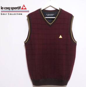 美品 Lecoqsportif GOLF COLLECTION ルコック ウールニットベスト 裏地付きセーター メンズトップス ゴルフウエア 紳士 XLサイズ 秋冬物