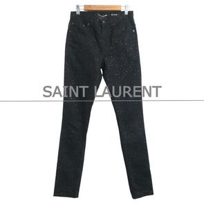 SAINT LAURENT PARIS サンローラン W24 スター 星柄 ジッパーフライ スキニー テーパード デニムパンツ ジーンズ 黒 ブラック