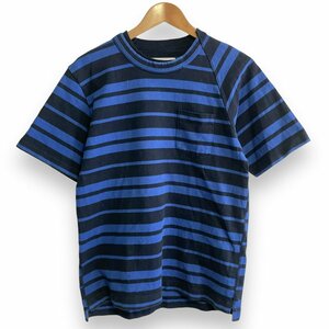 良品 sacai サカイ ボーダー柄 半袖 クルーネック Tシャツ カットソー 1 ブルー×ブラック