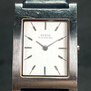 GUESS ゲス P182GL2 腕時計 アナログ クオーツ スクエア シルバー文字盤 レザーベルト ブラック 2針 新品電池交換済み 動作確認済み