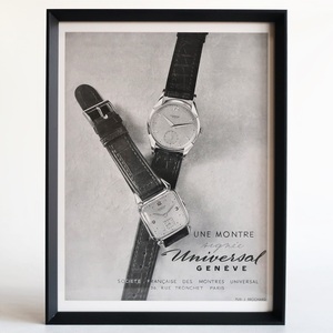 UNIVERSAL GENEVE ユニバーサルジュネーブ 1948年 腕時計 フランス ヴィンテージ 広告 額装品 アンティーク フレンチ ポスター 稀少