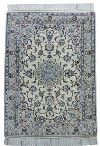 ペルシャ絨毯 カーペット ウール＆シルク 手織り高級 ペルシャ絨毯の本場 イラン ナイン産 玄関マットサイズ 116cm×88cm 本物保証