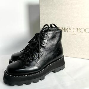 JIMMY CHOO ジミーチュウ コルビー ショート レースアップ ブーツ レザー ロゴ クリスタル アンクルブーツ Leather ブラック 黒 本革 靴