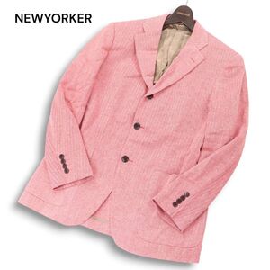 NEWYORKER ニューヨーカー 秋冬 ヘリンボーン柄★ ウール ツイード アンコン テーラード ジャケット Sz.M　メンズ　I4T02608_8#N