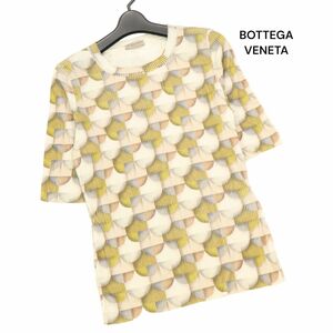 イタリア製★ BOTTEGA VENETA ボッテガ ヴェネタ カシミヤ&シルク♪ 総柄 半袖 リブ ニット セーター Sz.40　レディース　K4T00722_5#F