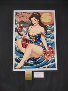 B15 DEATH NYC 世界限定ポスター 現代アート ポップアート ディズニー 美女と野獣 ベル 和装 着物 バンクシー Bom 浮世絵 波 月 梅