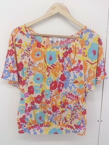 ◇ agnes b. アニエスベー 花柄 半袖 Tシャツ カットソー サイズ2 ライトベージュ レッド マルチ レディース