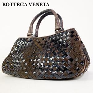 BOTTEGA VENETA ボッテガヴェネタ ハンドバッグ トートバッグ インレチャート 編み込み 手持ち鞄 ブラウン 茶系 レザー 異素材