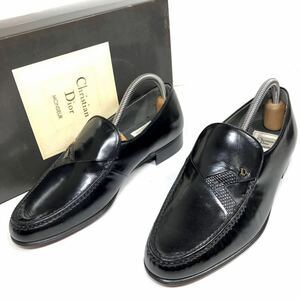 未使用品【ディオール】本物 Christian Dior 靴 24.5cm 黒 ロゴ金具 ローファー スリッポン ビジネスシューズ レザー メンズ 日本製 39 箱