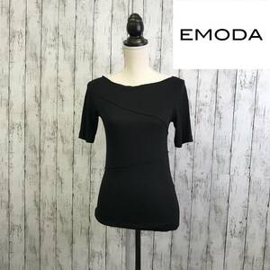 EMODA　エモダ　スイッチングミニマルTシャツ　Fサイズ　ブラック　女性らしい細身シルエット　S7-18　USED 