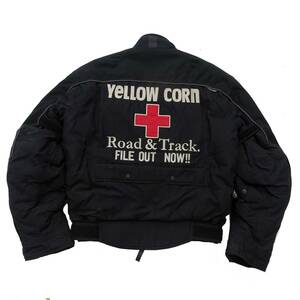 YELLOW CORN イエローコーン　フリース　肩背中パット入り切り替えデザインバイクウェアワッペン刺繍ライディングウインタージャケットM黒