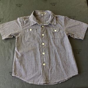 used 子供服 「 しまむら Sirmione 男の子 130cm 半袖シャツ ギンガムチェック 紺色 」ブラウス /緑色のステッチがかわいらしいお洋服です