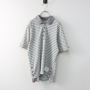 トムブラウン Thom Browne ボーダー 鹿の子 ポロシャツ 0/グレー トップス カットソー サイドボタン プルオーバー【2400014036466】