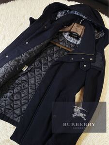 b18超美品【極暖!!都会的コーデ】定価12万●BURBERRY BLACK LABEL●フード付きウールトレンチ　バーバリーコート メンズ キルティング