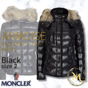 未使用☆MONCLER ARMOISE アモワーズ ラクーンファー TG2 黒色 ブラック色 ショートダウンジャケット