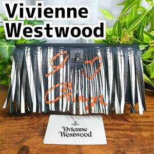 Vivienne Westwood 長財布 総柄 ブラック ホワイト レッド 革 ヴィヴィアンウエストウッド 財布 黒 白 赤 女性 折り財布 レディース