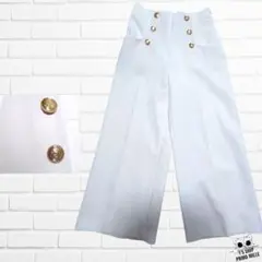 ZARA ザラ ワイドパンツ ホワイト ゴールドボタン クロップド丈ppt159