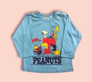 ★即決★新品タグ付 ピーナッツ PEANUTS ベビー★スヌーピー チャーリーブラウン★ダメージプリント 長袖Tシャツ★95cm 2-3才目安 ￥1650