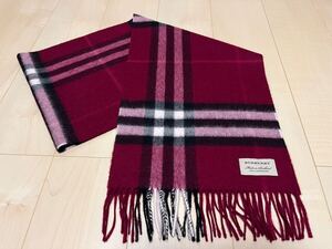 BURBERRY　バーバリー　マフラー　カシミア100％　未使用に近い　赤紫系　送料無料!!!