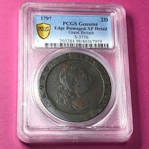 ★1797 イギリス 2ペンス銅貨 ジョージ３世 車輪銭　PCGS XF DETAIL