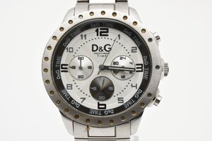 稼働品 ドルチェ＆ガッバーナ クロノグラフ ホワイト文字盤 シルバー クォーツ メンズ 腕時計 D&G