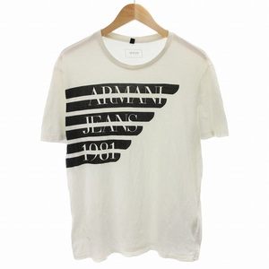 アルマーニ ジーンズ ARMANI JEANS Tシャツ カットソー プリント 半袖 XL 白 ホワイト 黒 ブラック /TZ ■GY14 メンズ