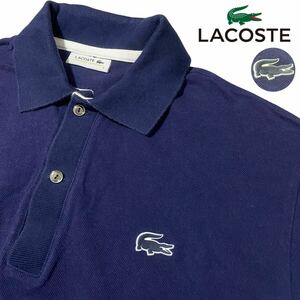 希少XL相当【LACOSTE】3D立体白ワニ 上品なネイビーカラー/濃紺 ラコステ 半袖ポロシャツ 鹿の子 極上コットン100% 美品◎