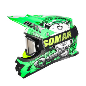 ゴーグル付き～！8色 新品 SOMAN オフロードヘルメット バイクヘルメット ダートバイク クロスカントリー ヘルメット 艶あり緑-XL