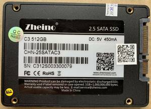 【使用時間903時間】Zheino C3 512GB CHN-25SATAC3 2.5 SATA SSD 622