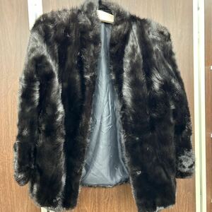 87. 毛皮 コート アウター MINK ミンク　ファーコート ハーフコート ブラック系リアルファー 13